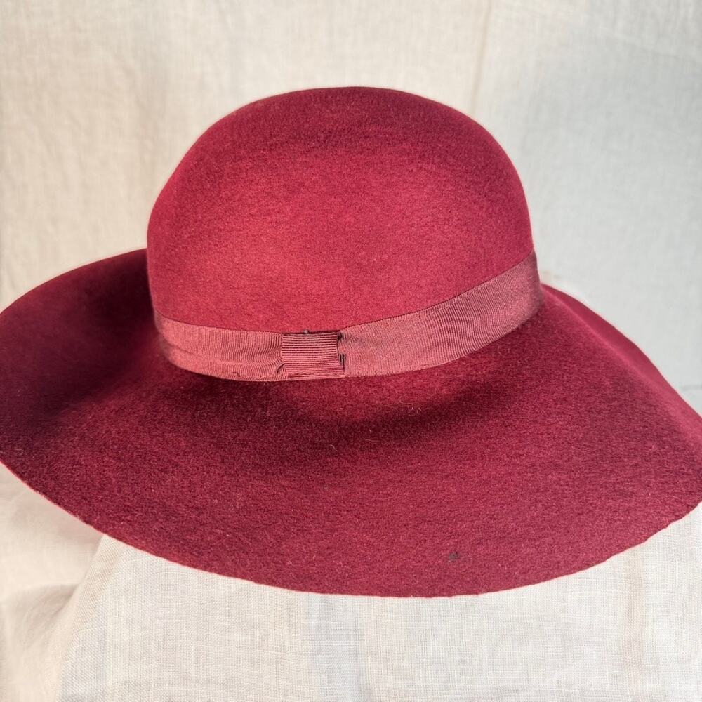 Aqua Bloomingdales Maroon Wool Wide Brim Hat Made in Italy